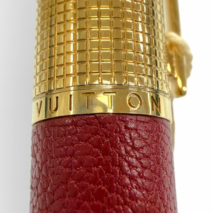 Pristine LOUIS VUITTON fountain pen Dog Cuir Leather Covered Red 750 mens