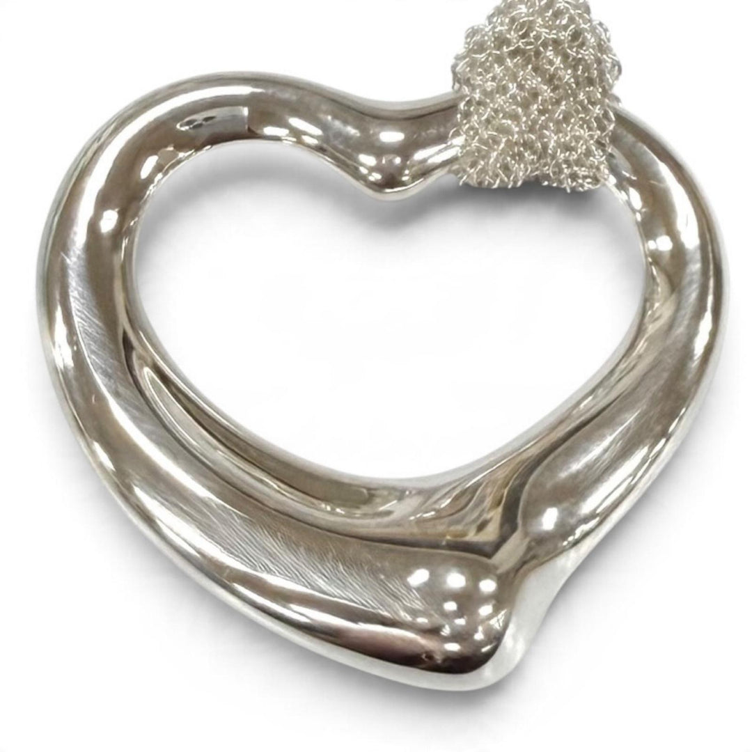 Great TIFFANY&Co. Necklace Open Heart Pendant XL Mesh Chain Silver AG925 Women