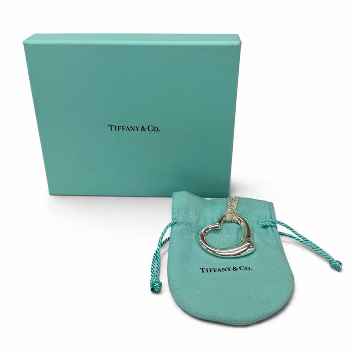 Great TIFFANY&Co. Necklace Open Heart Pendant XL Mesh Chain Silver AG925 Women