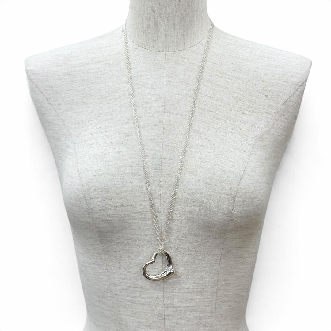 Great TIFFANY&Co. Necklace Open Heart Pendant XL Mesh Chain Silver AG925 Women