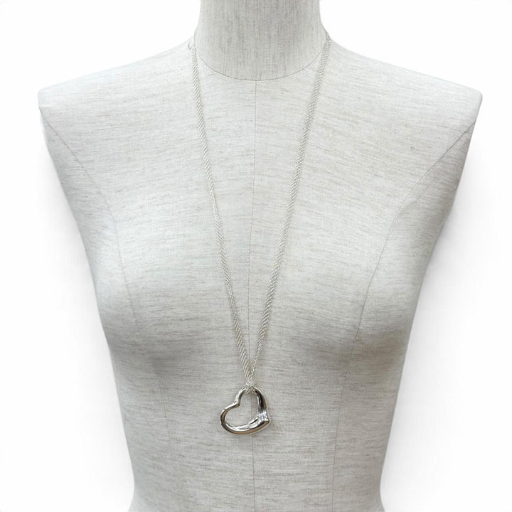 Great TIFFANY&Co. Necklace Open Heart Pendant XL Mesh Chain Silver AG925 Women
