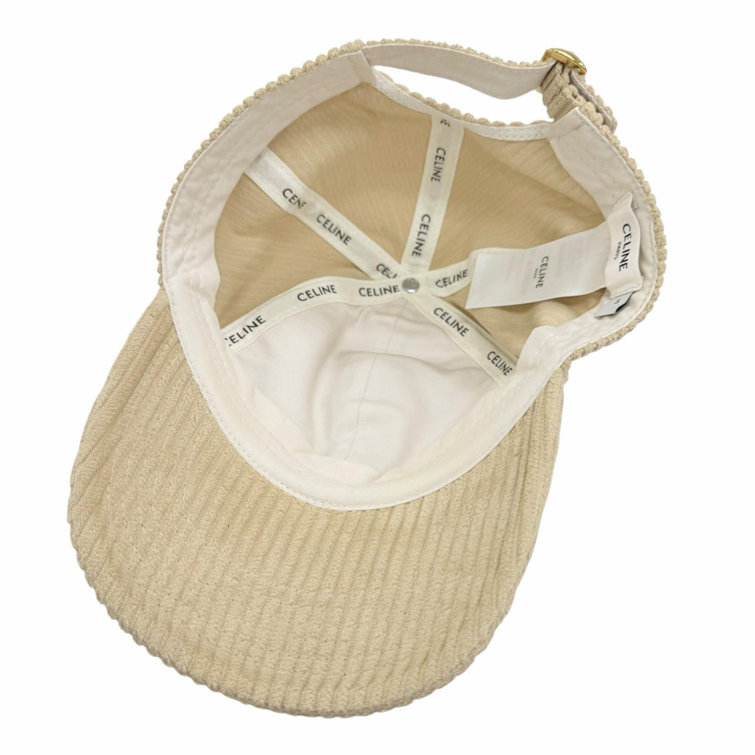 Excellent CELINE C Logo Corduroy Baseball Cap Hat beige cotton Women S 2AUA2214T