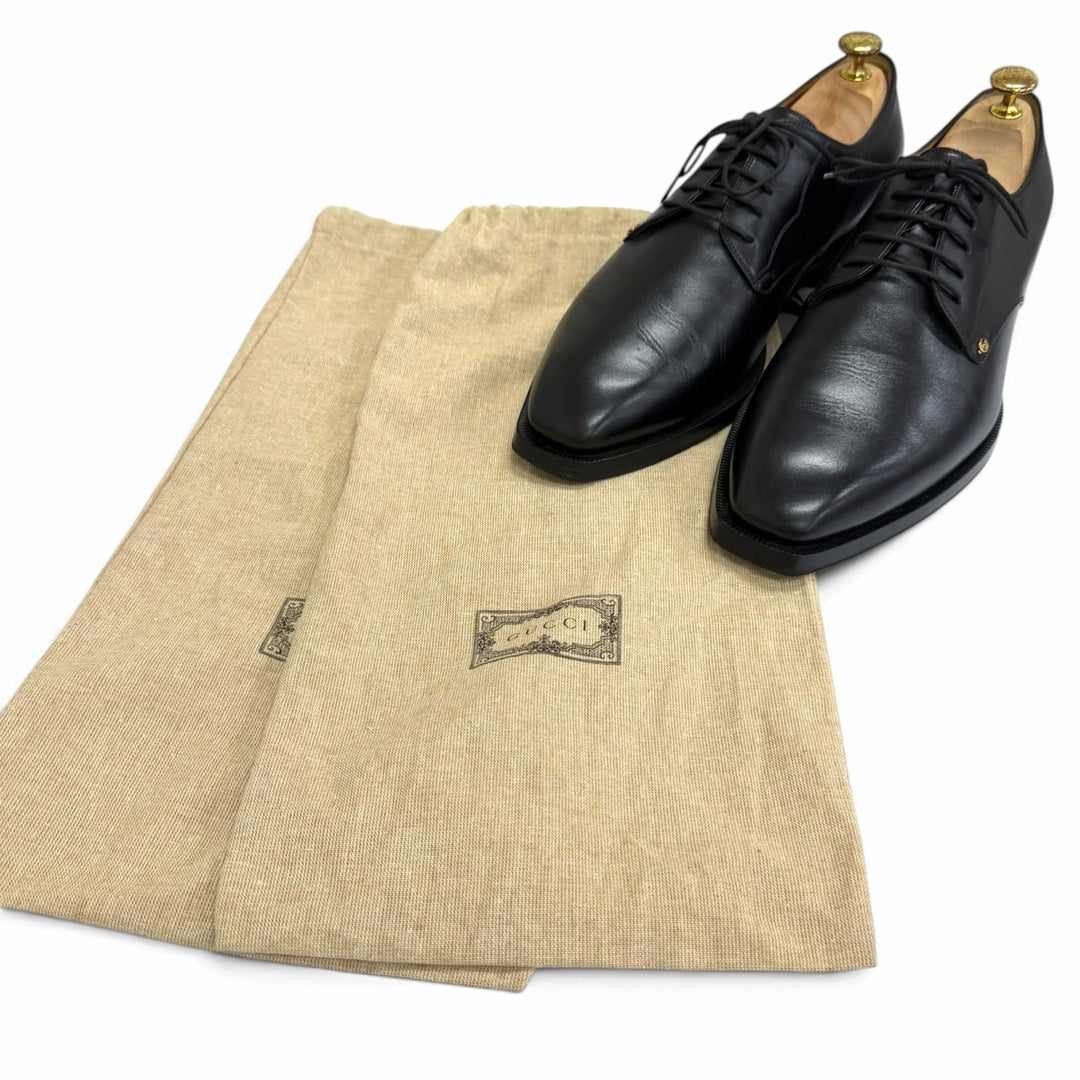Excellent GUCCI Dress shoes Double G Plain Toe black leather mens 9.5 643621