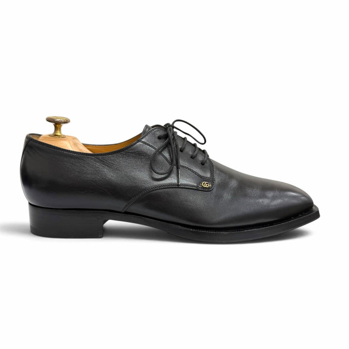 Excellent GUCCI Dress shoes Double G Plain Toe black leather mens 9.5 643621