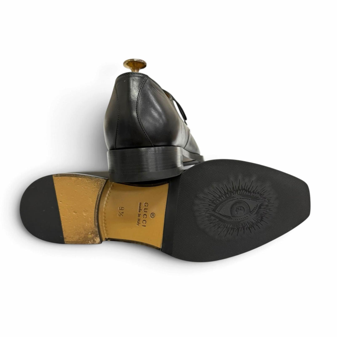 Excellent GUCCI Dress shoes Double G Plain Toe black leather mens 9.5 643621