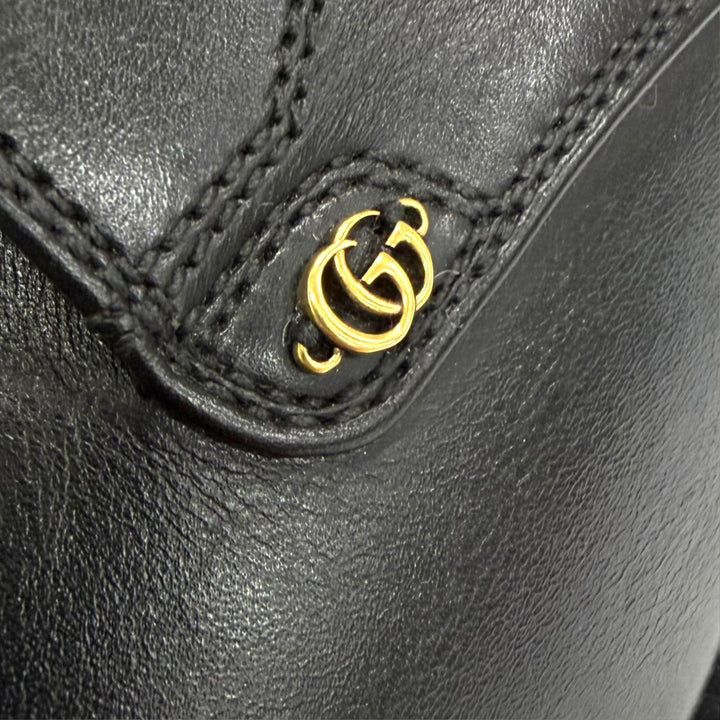 Excellent GUCCI Dress shoes Double G Plain Toe black leather mens 9.5 643621