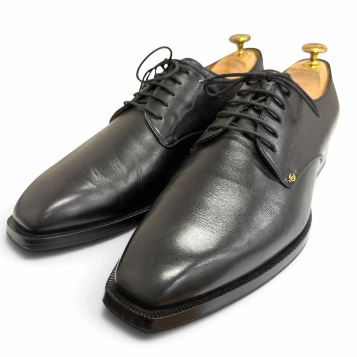 Excellent GUCCI Dress shoes Double G Plain Toe black leather mens 9.5 643621
