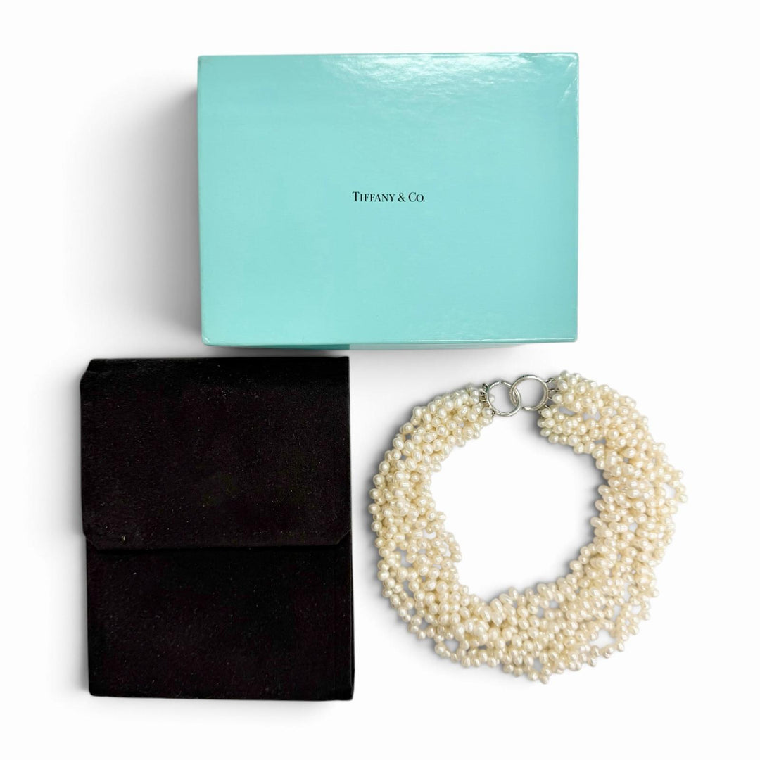 Great TIFFANY&Co. Necklace Torsade 8 stations white Freshwater pearl Women