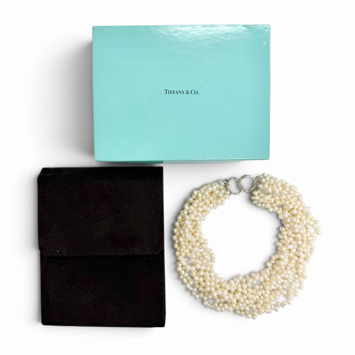 Great TIFFANY&Co. Necklace Torsade 8 stations white Freshwater pearl Women