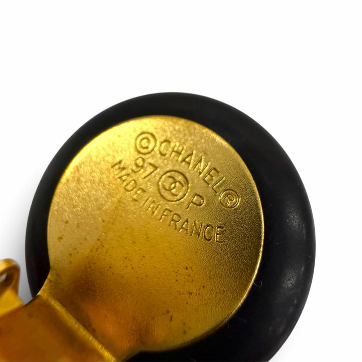 Excellent CHANEL Earring COCO Mark accessories black Women 97P