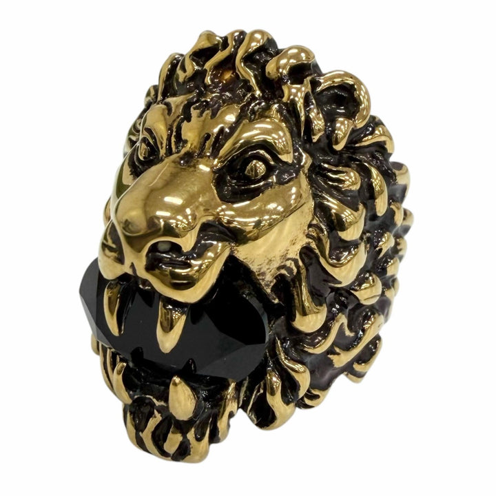 Excellent GUCCI Ring ring Lionhead Blackstone gold mens 23