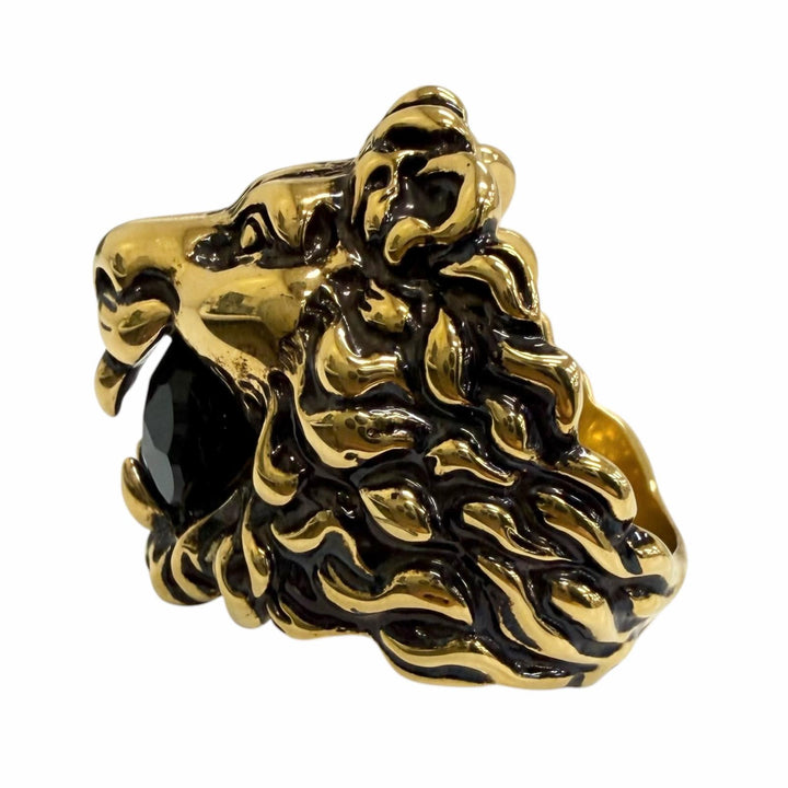 Excellent GUCCI Ring ring Lionhead Blackstone gold mens 23