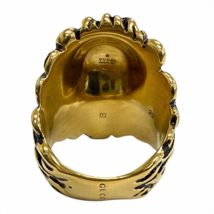 Excellent GUCCI Ring ring Lionhead Blackstone gold mens 23
