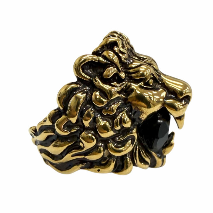 Excellent GUCCI Ring ring Lionhead Blackstone gold mens 23