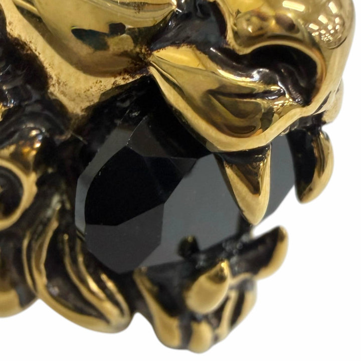 Excellent GUCCI Ring ring Lionhead Blackstone gold mens 23