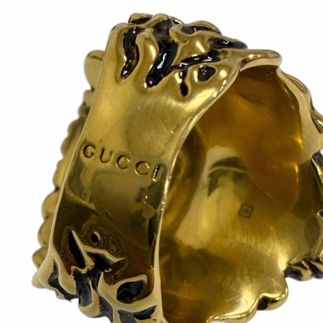 Excellent GUCCI Ring ring Lionhead Blackstone gold mens 23