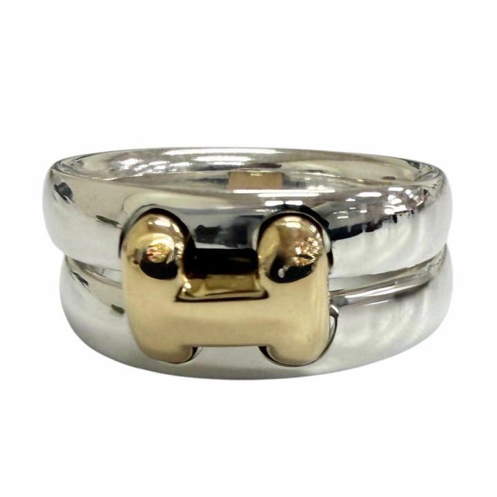 Excellent HERMES Ring ring Oramp H logo combination Silver mens 53