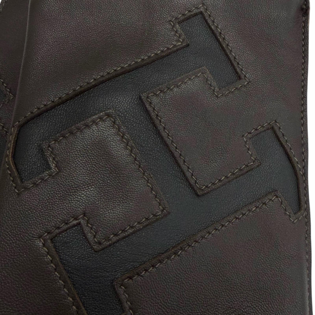 Pristine HERMES gloves H logo leather gloves Dark brown lambskin Leather mens 8