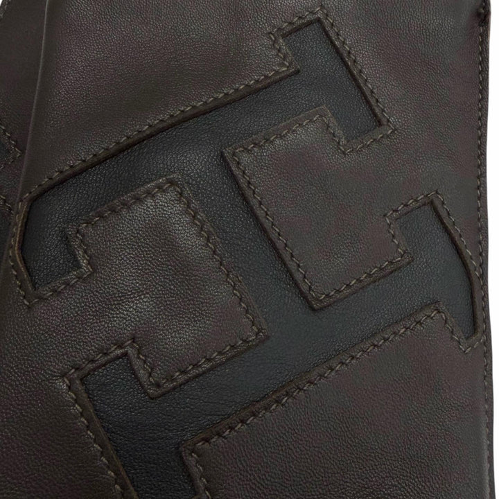 Pristine HERMES gloves H logo leather gloves Dark brown lambskin Leather mens 8