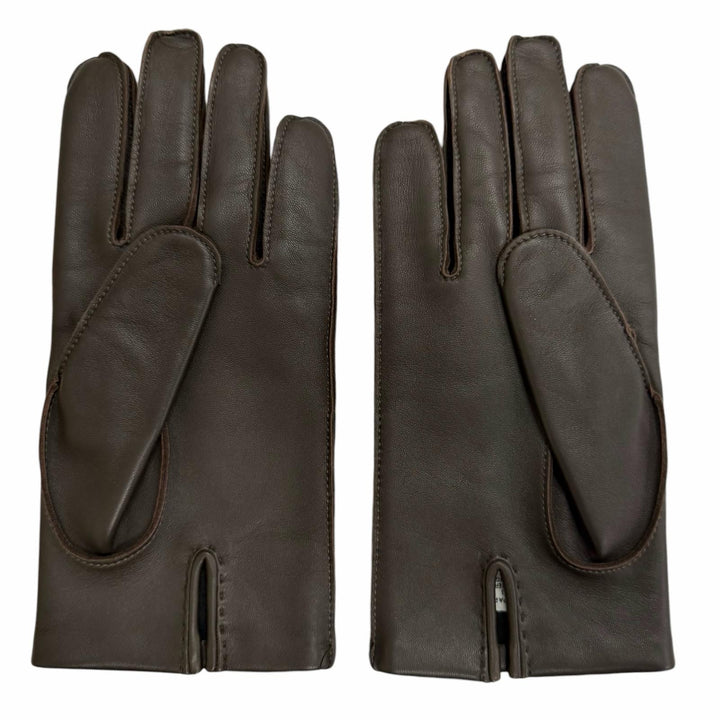 Pristine HERMES gloves H logo leather gloves Dark brown lambskin Leather mens 8