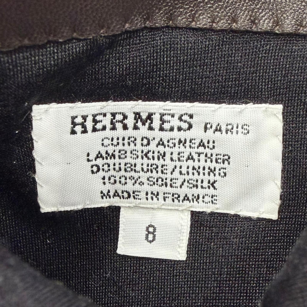 Pristine HERMES gloves H logo leather gloves Dark brown lambskin Leather mens 8