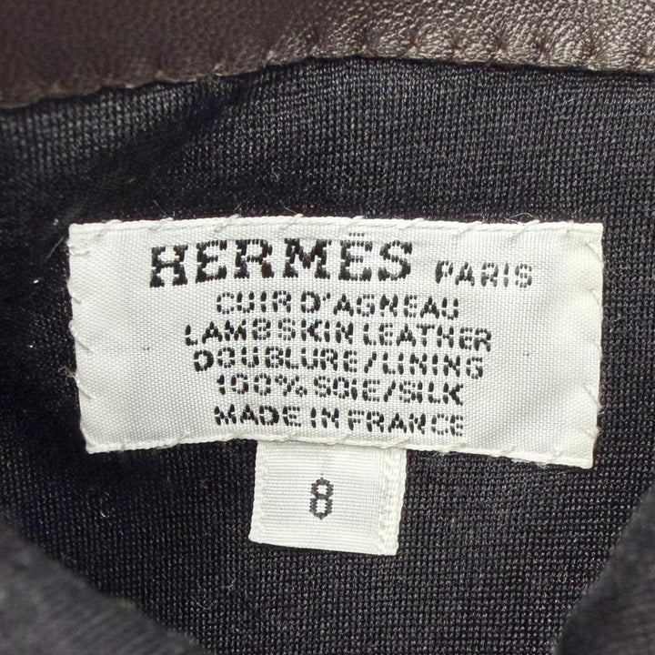 Pristine HERMES gloves H logo leather gloves Dark brown lambskin Leather mens 8