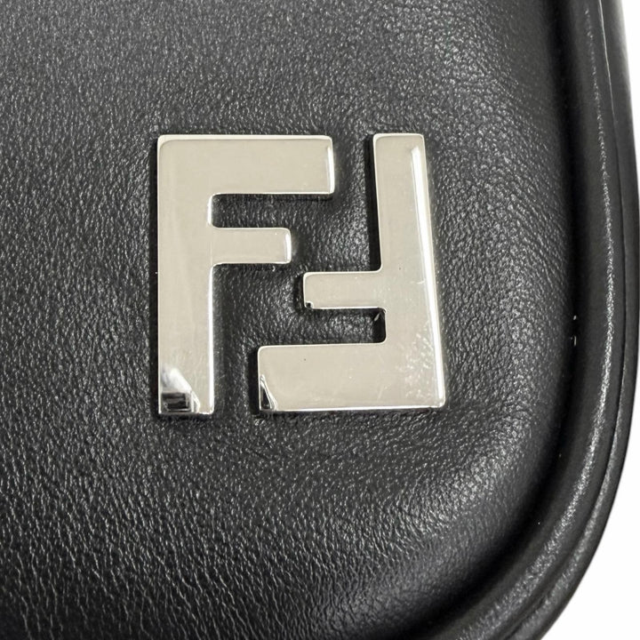 Great FENDI Shoulder Bag ZUCCA FF Logo Metal Camera Case black leather