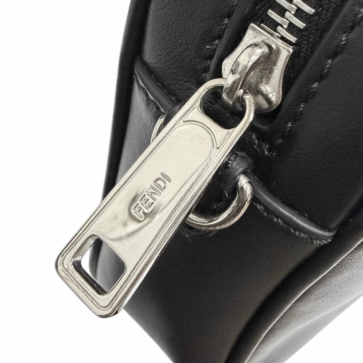 Great FENDI Shoulder Bag ZUCCA FF Logo Metal Camera Case black leather