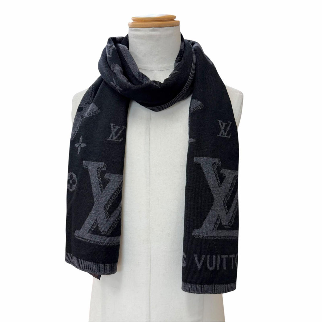 Excellent LOUIS VUITTON Scarf LV Galaxy Noir wool mens M93299