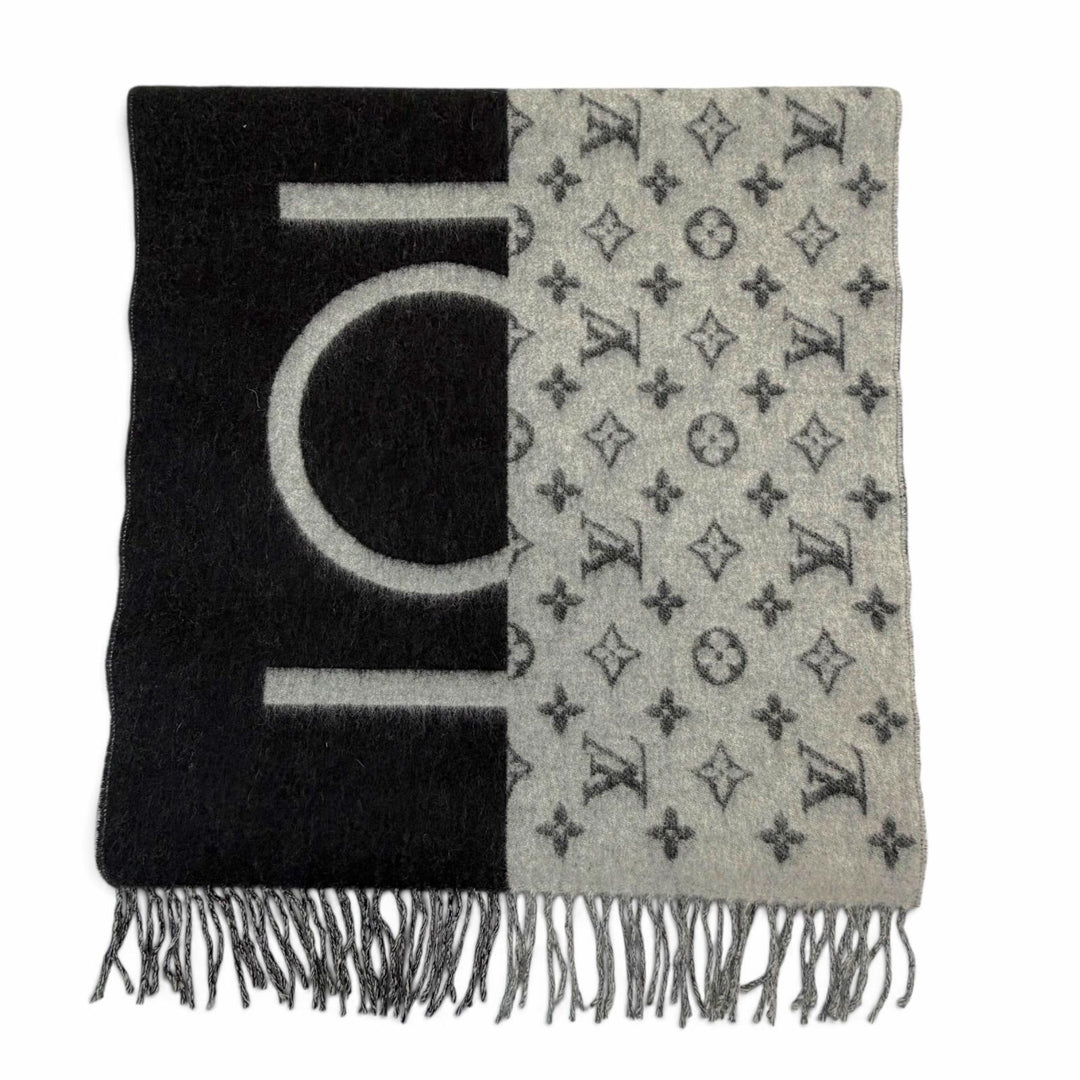 Excellent LOUIS VUITTON Scarf Esharp LV Split Monogrammed cashmere M70924