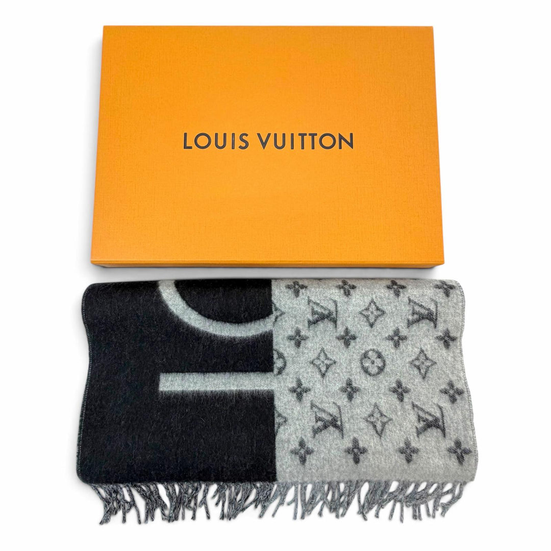 Excellent LOUIS VUITTON Scarf Esharp LV Split Monogrammed cashmere M70924