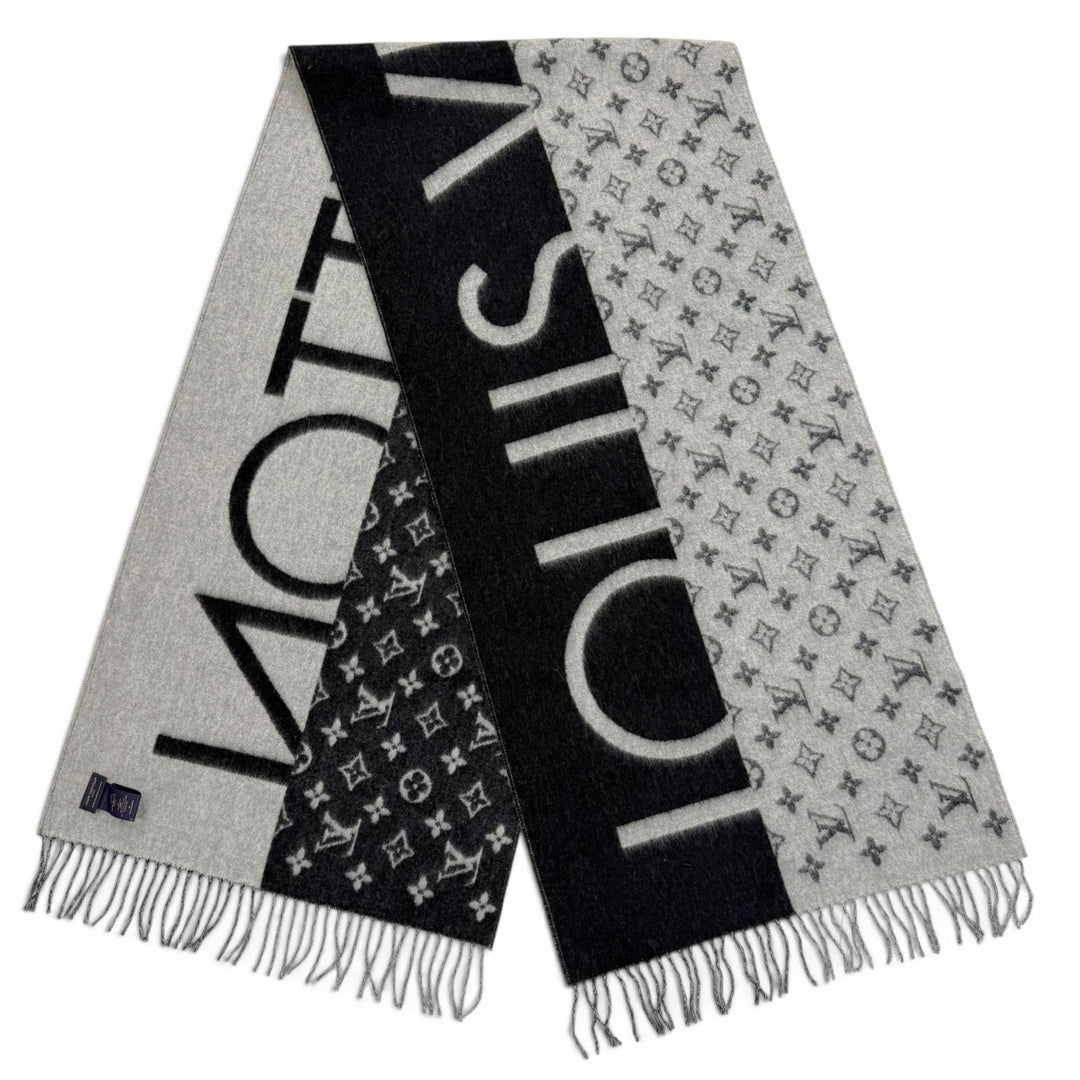 Excellent LOUIS VUITTON Scarf Esharp LV Split Monogrammed cashmere M70924