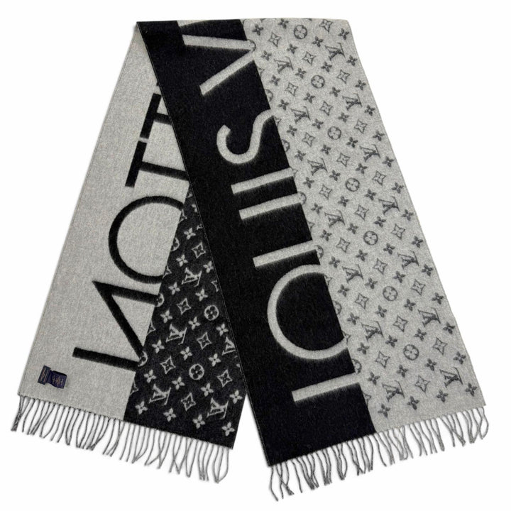 Excellent LOUIS VUITTON Scarf Esharp LV Split Monogrammed cashmere M70924