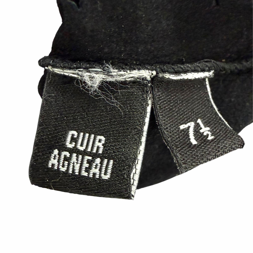 Great CHANEL gloves COCO Mark Logo Star Punching Leather Gloves black Women 7.5