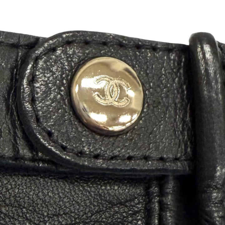 Great CHANEL gloves COCO Mark Logo Star Punching Leather Gloves black Women 7.5