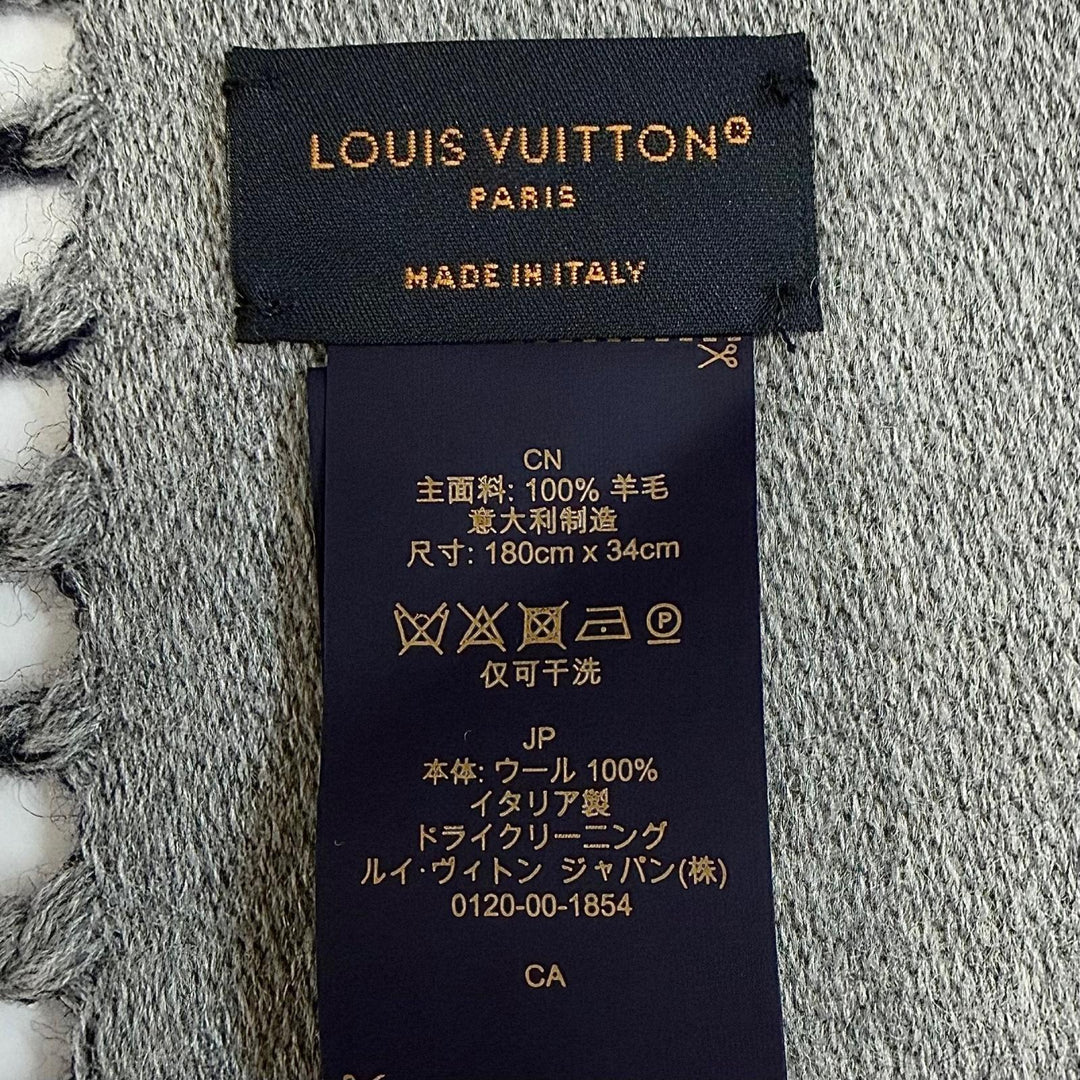 Excellent LOUIS VUITTON Scarf All About Monogram With fringe Marine wool M79130