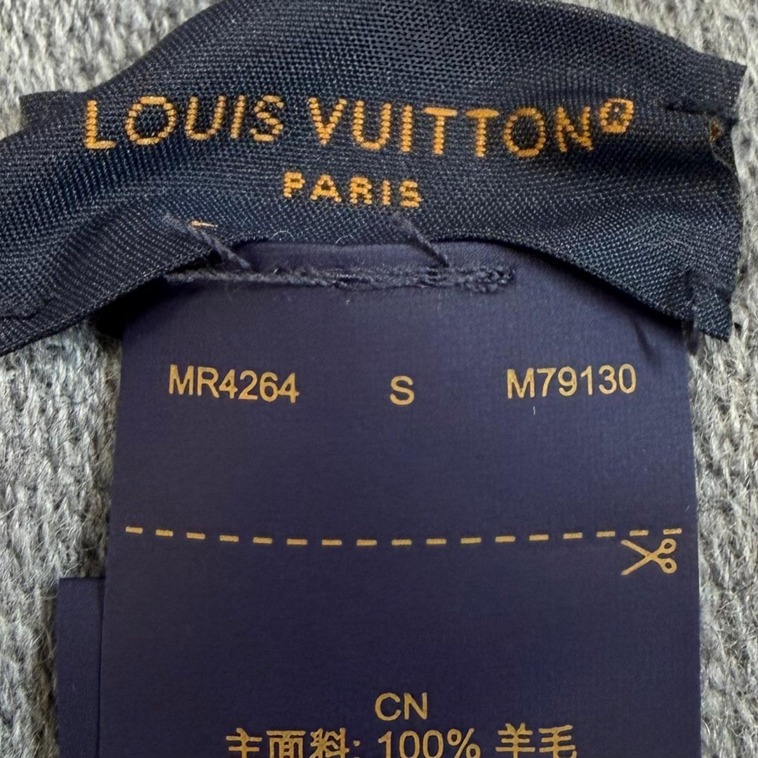 Excellent LOUIS VUITTON Scarf All About Monogram With fringe Marine wool M79130