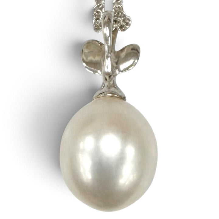 Great TIFFANY&Co. Necklace Olive Leaf Pearl Pendant Silver 925 Women