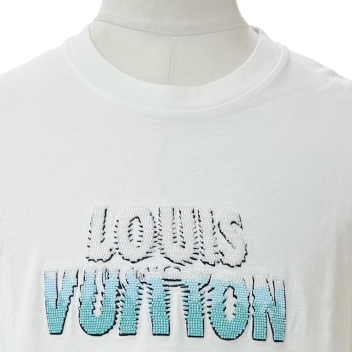 Excellent LOUIS VUITTON Short sleeve T-shirt Embroidered white cotton mens M