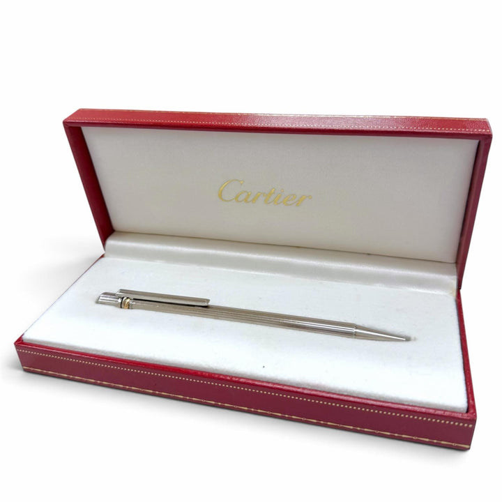 Very Good Cartier Ballpoint pen Trinity Stripe Twist Style Silver mens