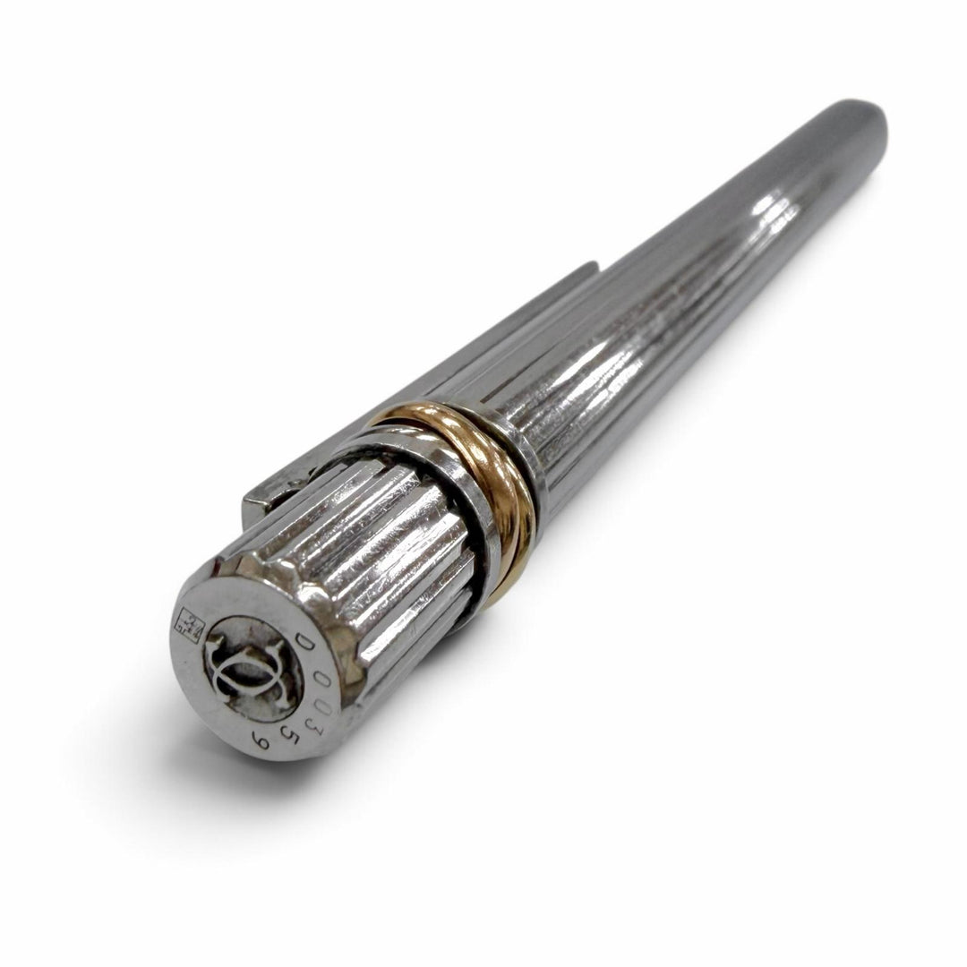 Very Good Cartier Ballpoint pen Trinity Stripe Twist Style Silver mens