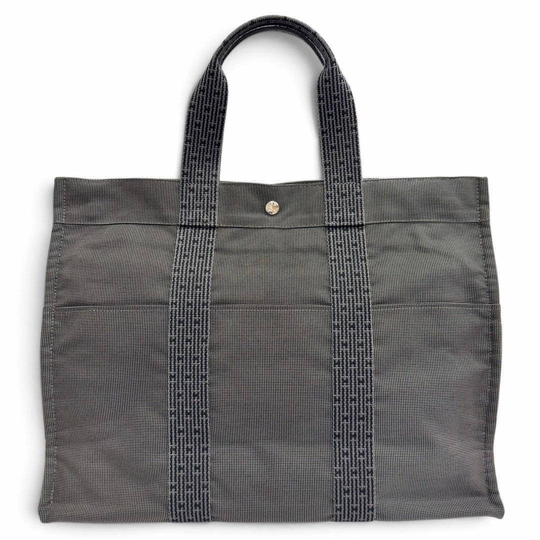Excellent HERMES Her Line GM Tote Serie Button Canvas Large Tote Bag gray