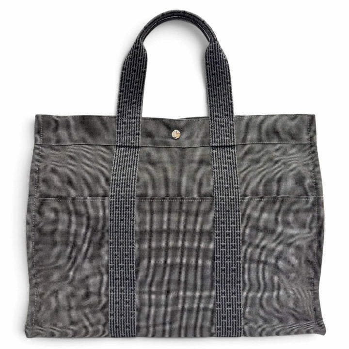 Excellent HERMES Her Line GM Tote Serie Button Canvas Large Tote Bag gray