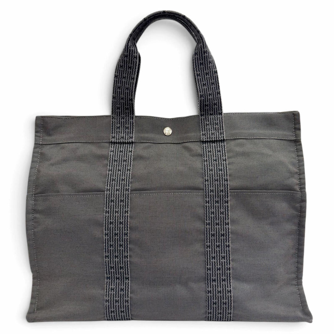 Excellent HERMES Her Line GM Tote Serie Button Canvas Large Tote Bag gray