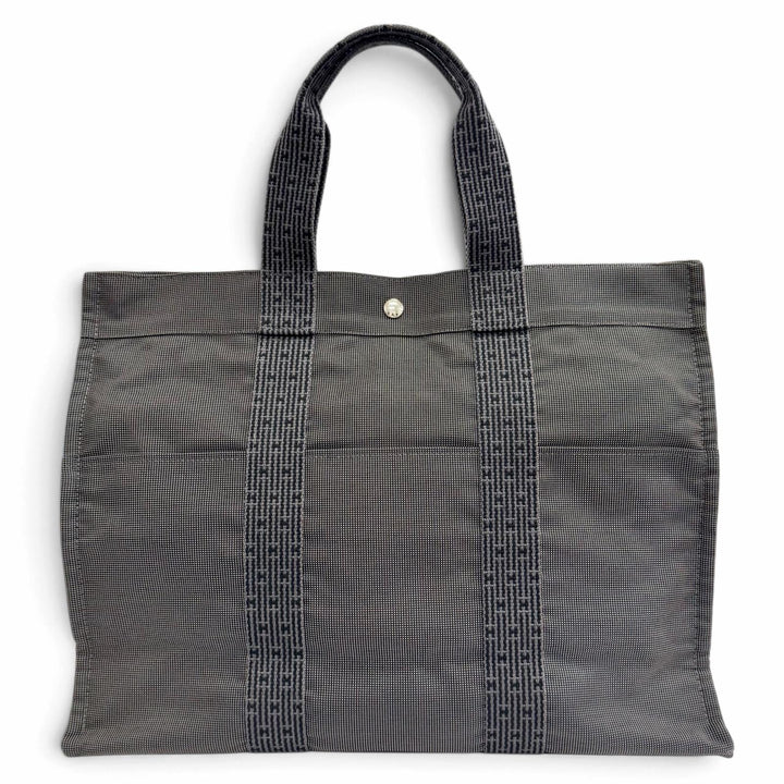 Excellent HERMES Her Line GM Tote Serie Button Canvas Large Tote Bag gray