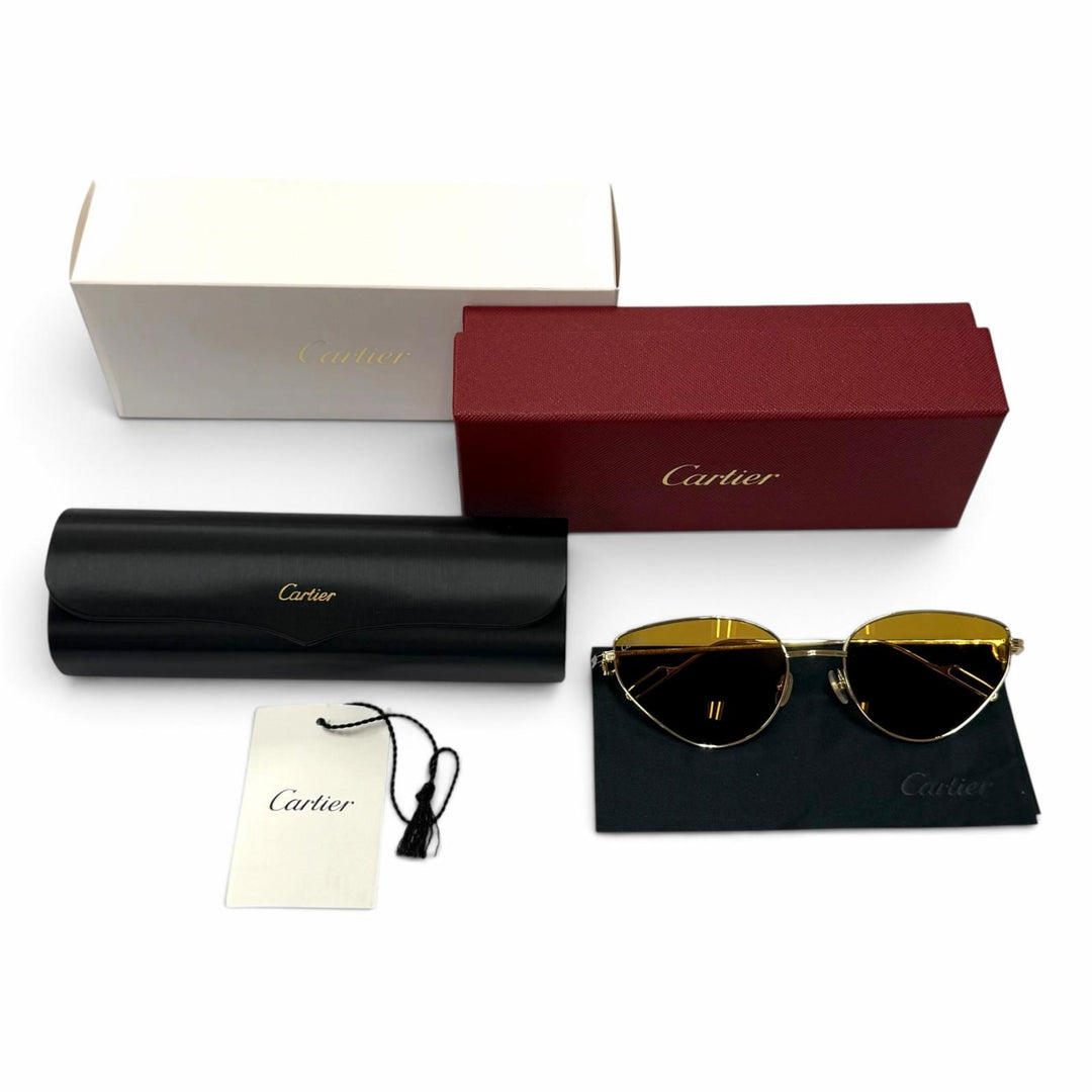 Pristine Cartier sunglasses Première de Cartier 2C Decor Cat's Eye gold CT0155S