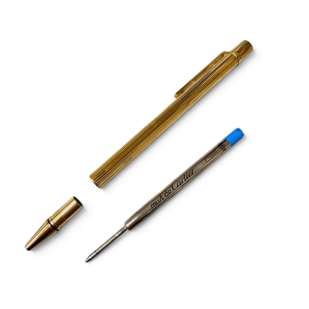 Great Cartier Ballpoint pen Must de Cartier Stripe Pattern Twist Type gold