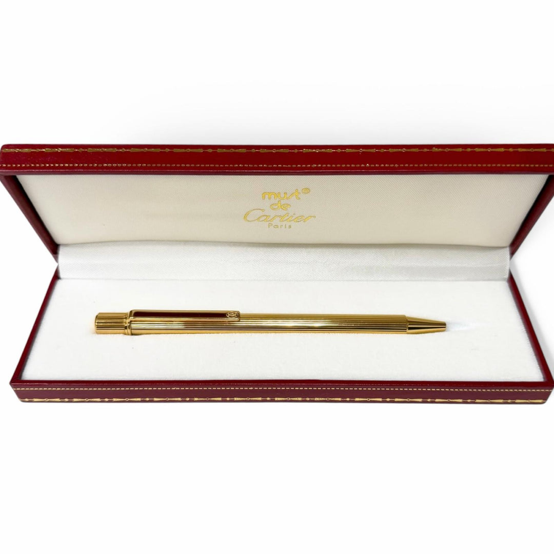 Great Cartier Ballpoint pen Must de Cartier Stripe Pattern Twist Type gold