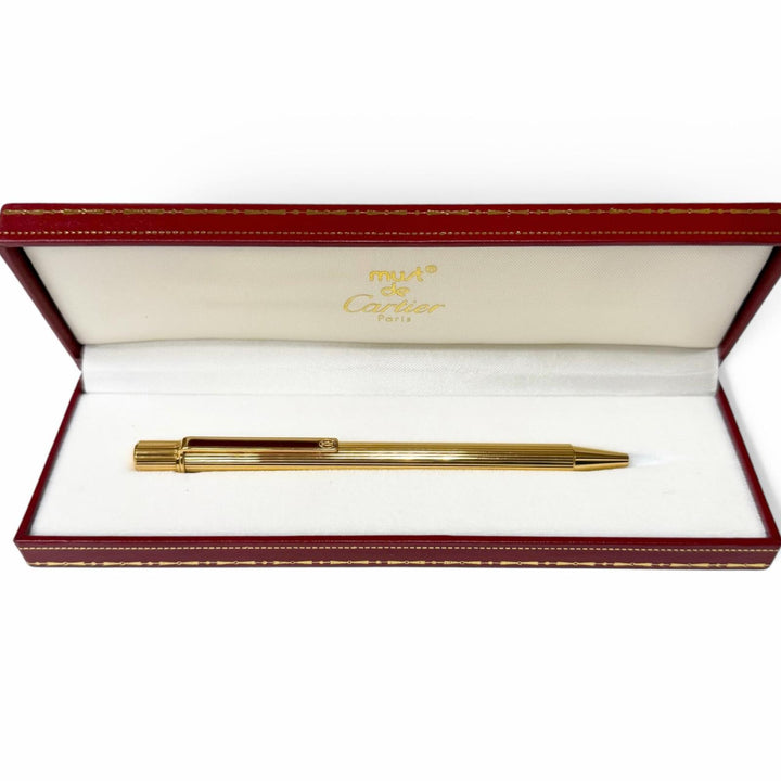 Great Cartier Ballpoint pen Must de Cartier Stripe Pattern Twist Type gold