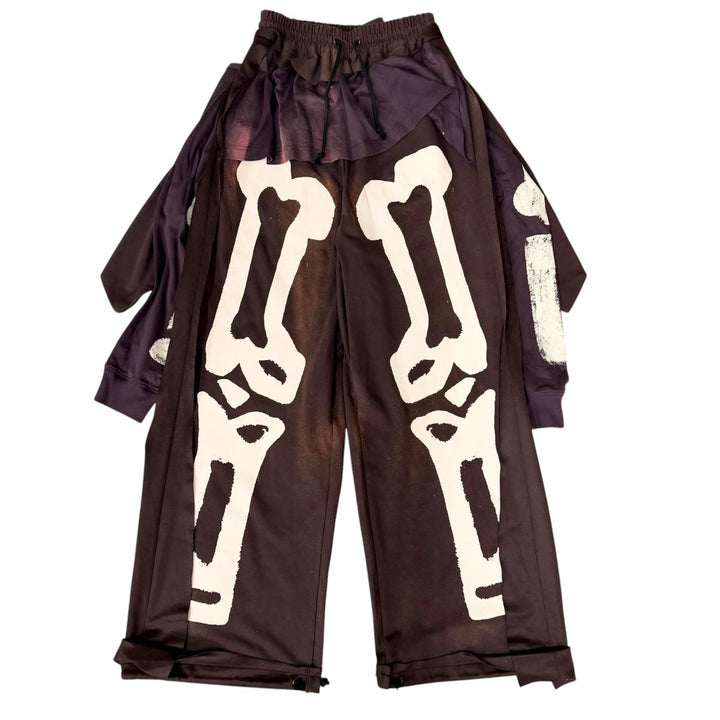 Pristine SANKUANZ Pants Skeleton Print Deconstructed Sweat pants Bone Sweat
